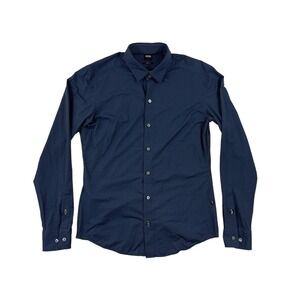 Hugo Boss Sharp Fit Men Navy Blue Long Sleeve Button Up Shirt Sz‎ M Polka Dot